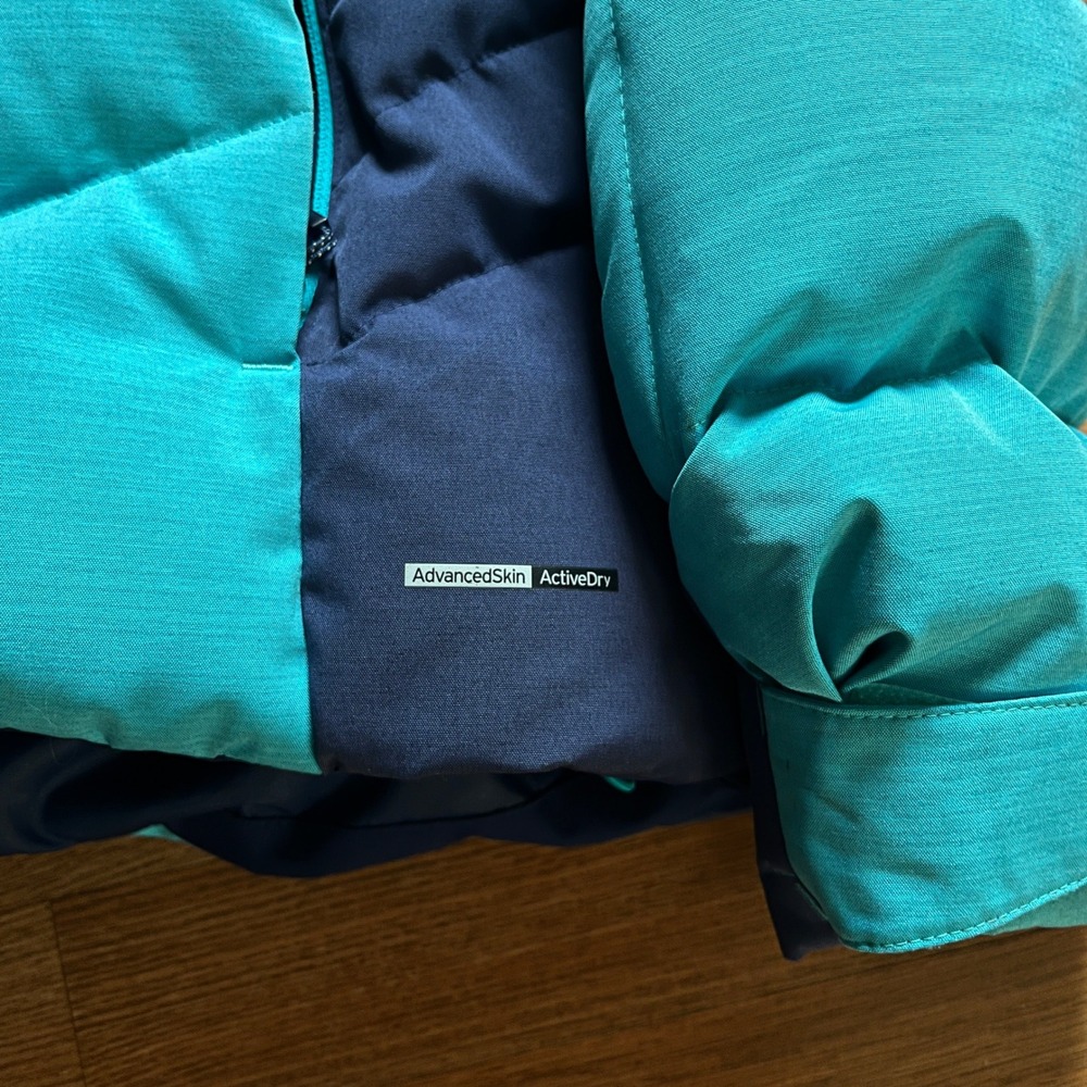 Medium Salomon Icetown Women's Down Ski Jacket Turquoise Navy Blue - Picture 3 of 8
